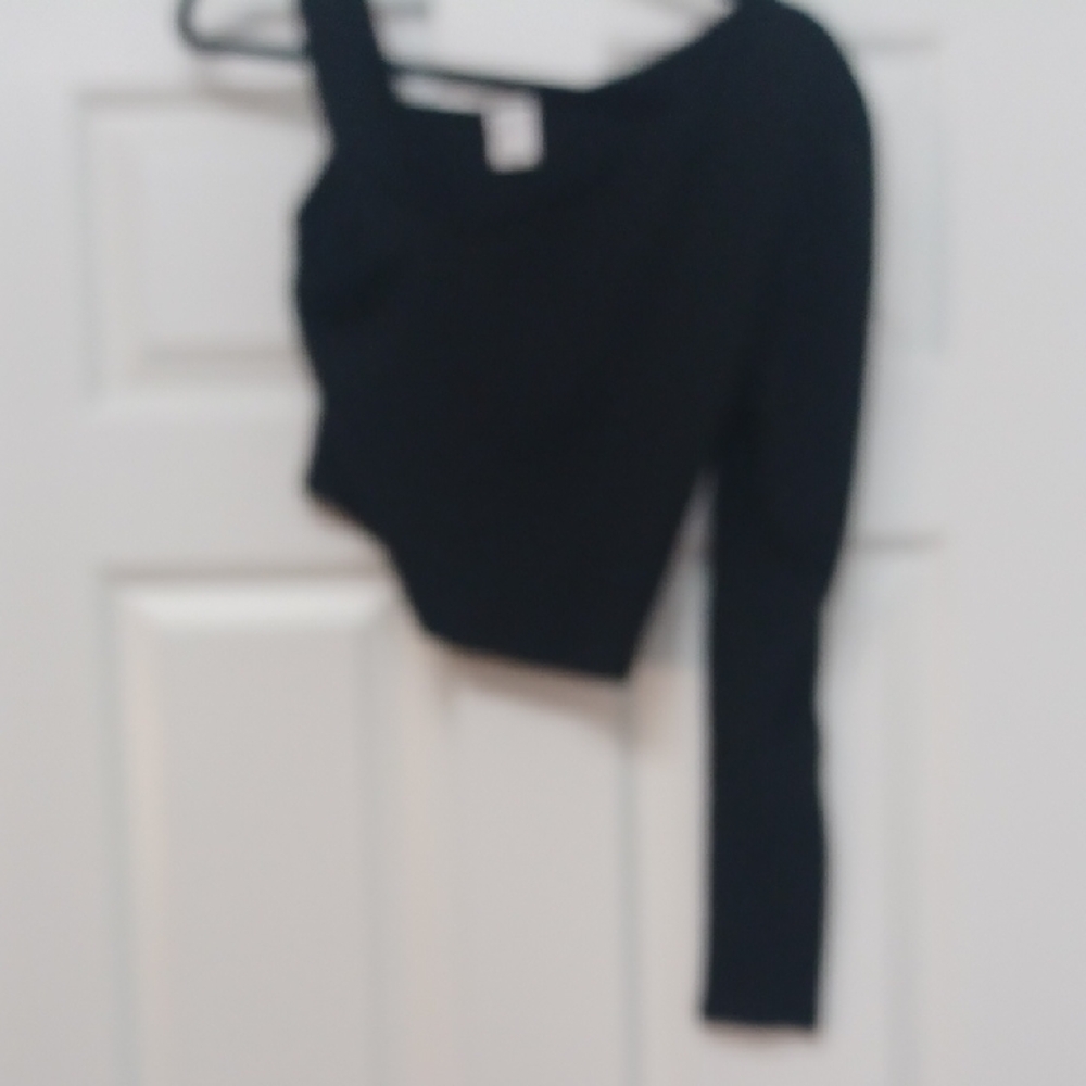 Melrose and Market Elegant Black Asymmetrical Crop Top